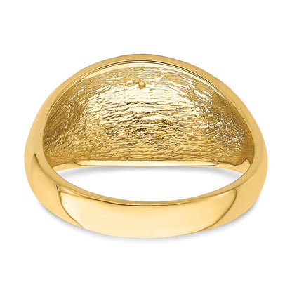 14K Gelbgold Ring mit diamantiertem, massivem Halbrund-Muster aus echten Diamanten
