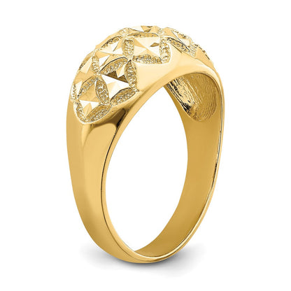14K Gelbgold Ring mit diamantiertem, massivem Halbrund-Muster aus echten Diamanten