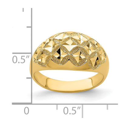 14K Gelbgold Ring mit diamantiertem, massivem Halbrund-Muster aus echten Diamanten