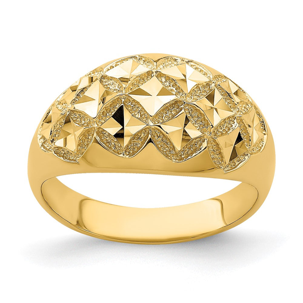 14K Gelbgold Ring mit diamantiertem, massivem Halbrund-Muster aus echten Diamanten