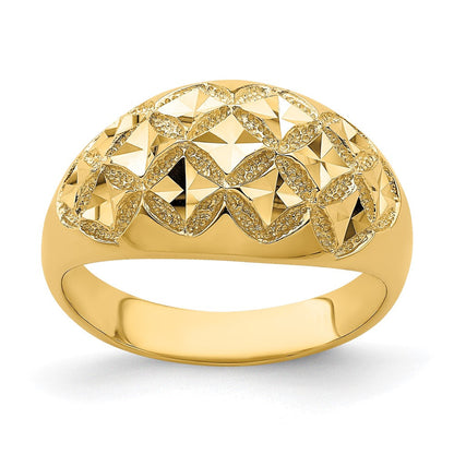 14K Gelbgold Ring mit diamantiertem, massivem Halbrund-Muster aus echten Diamanten