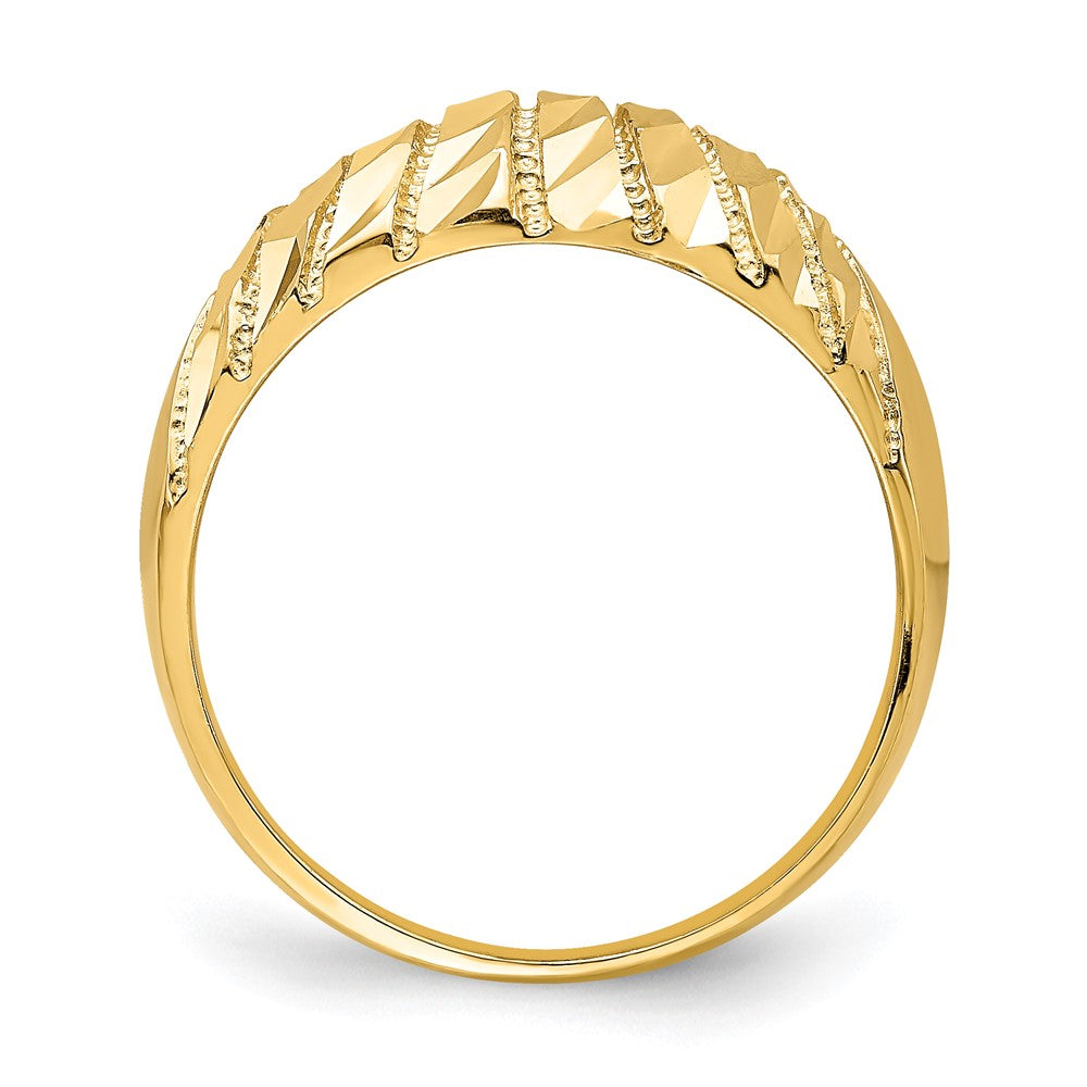 14K Gelbgold Ring mit diamantiertem Muster, massiv, gewölbt