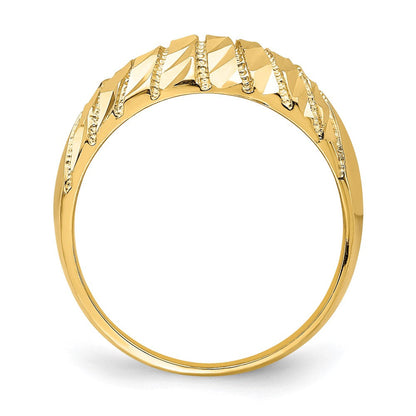 14K Gelbgold Ring mit diamantiertem Muster, massiv, gewölbt