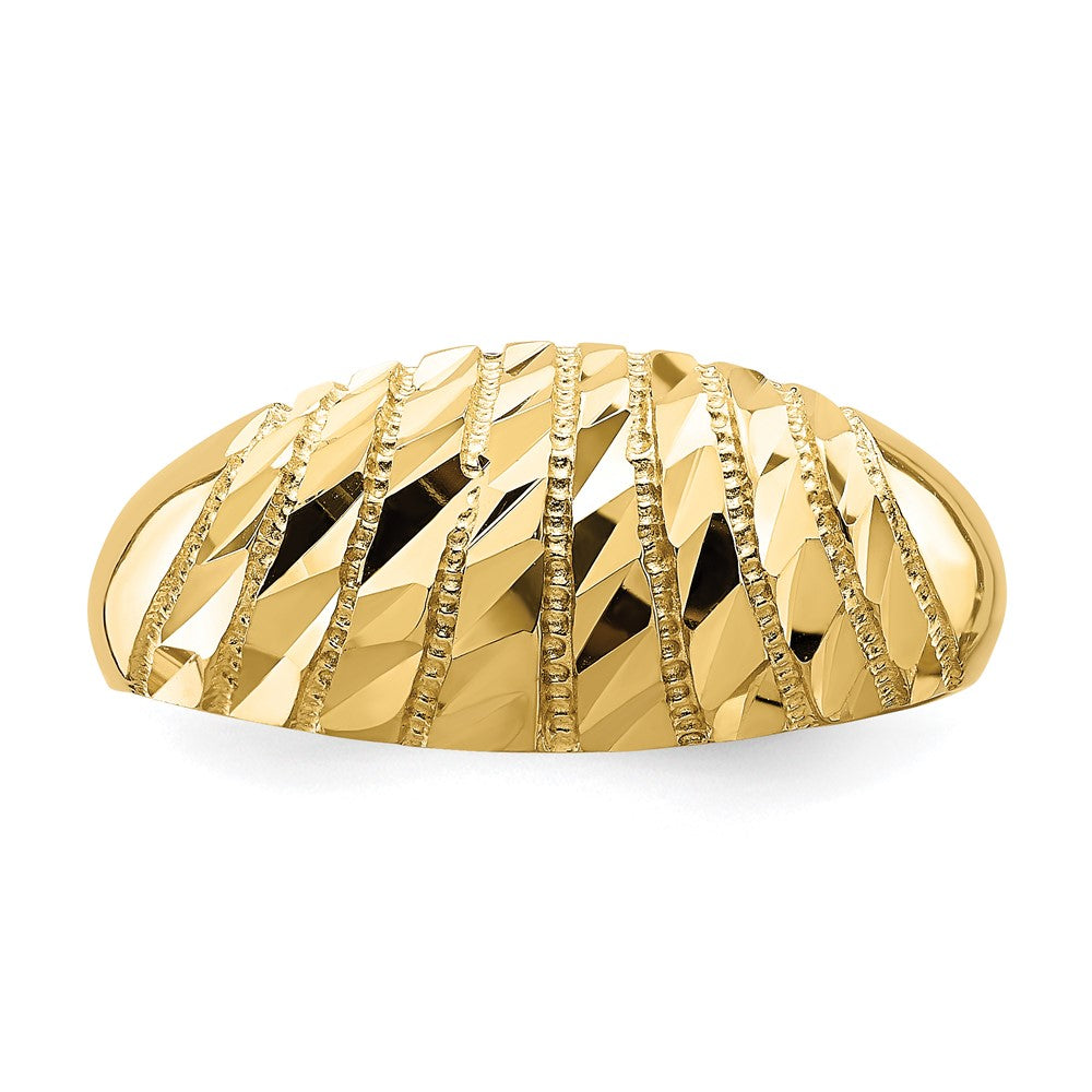 14K Gelbgold Ring mit diamantiertem Muster, massiv, gewölbt