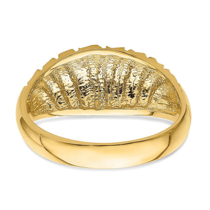 14K Gelbgold Ring mit diamantiertem Muster, massiv, gewölbt