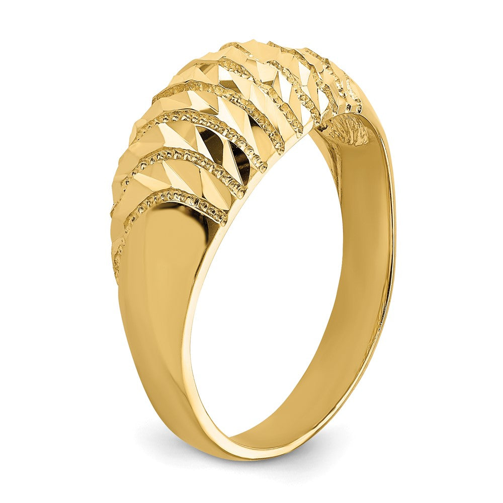 14K Gelbgold Ring mit diamantiertem Muster, massiv, gewölbt