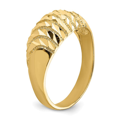 14K Gelbgold Ring mit diamantiertem Muster, massiv, gewölbt