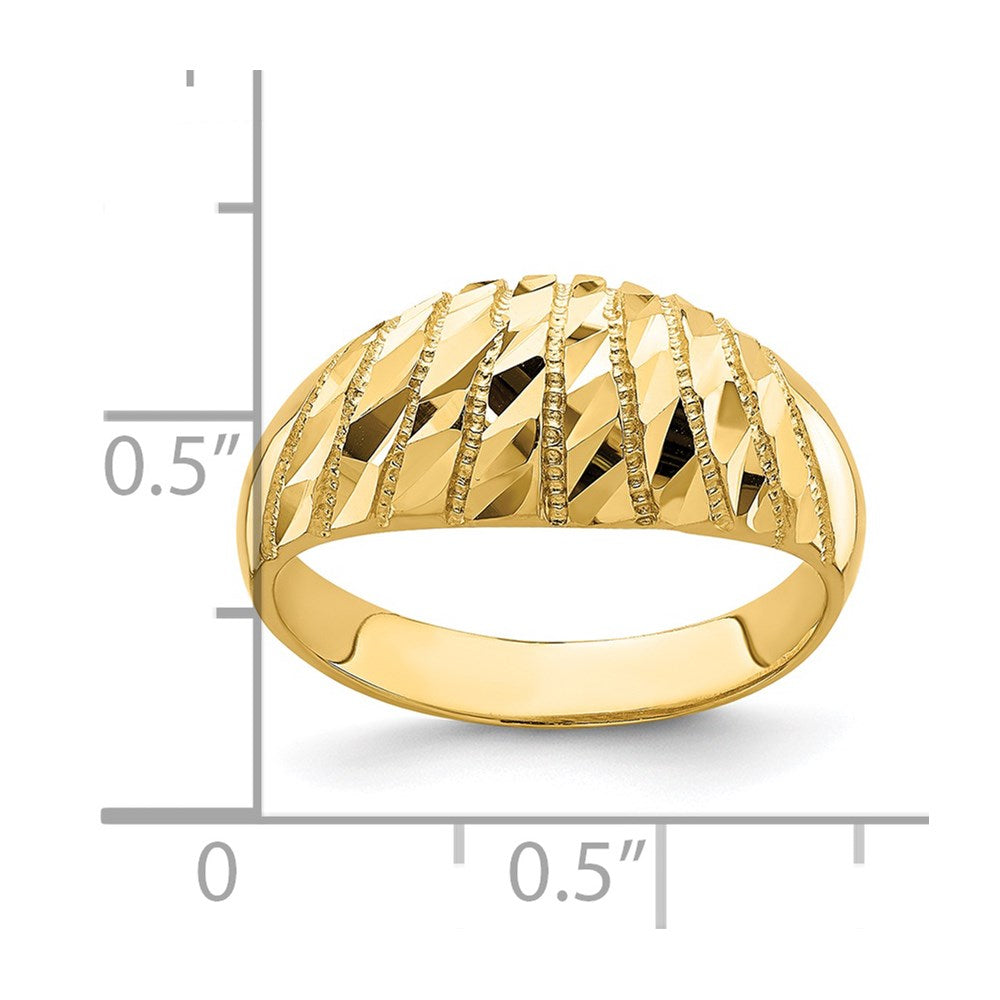 14K Gelbgold Ring mit diamantiertem Muster, massiv, gewölbt