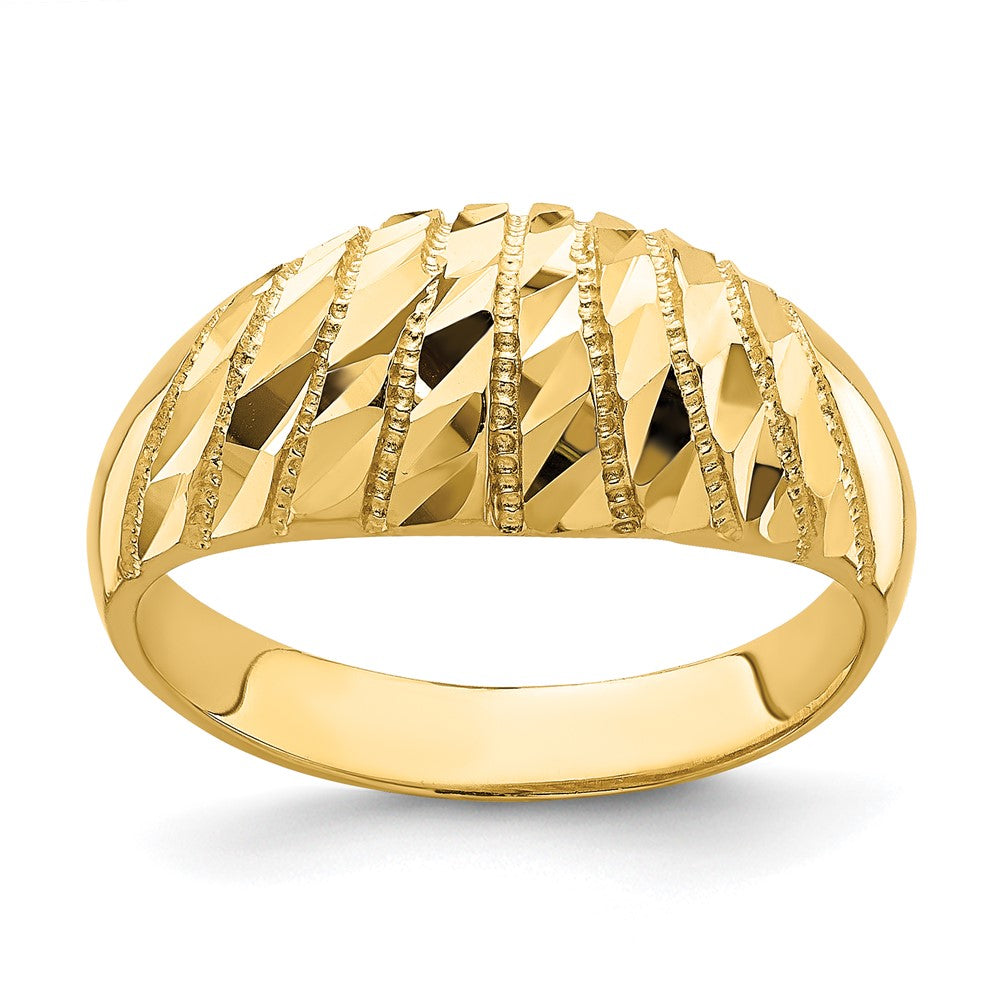 14K Gelbgold Ring mit diamantiertem Muster, massiv, gewölbt
