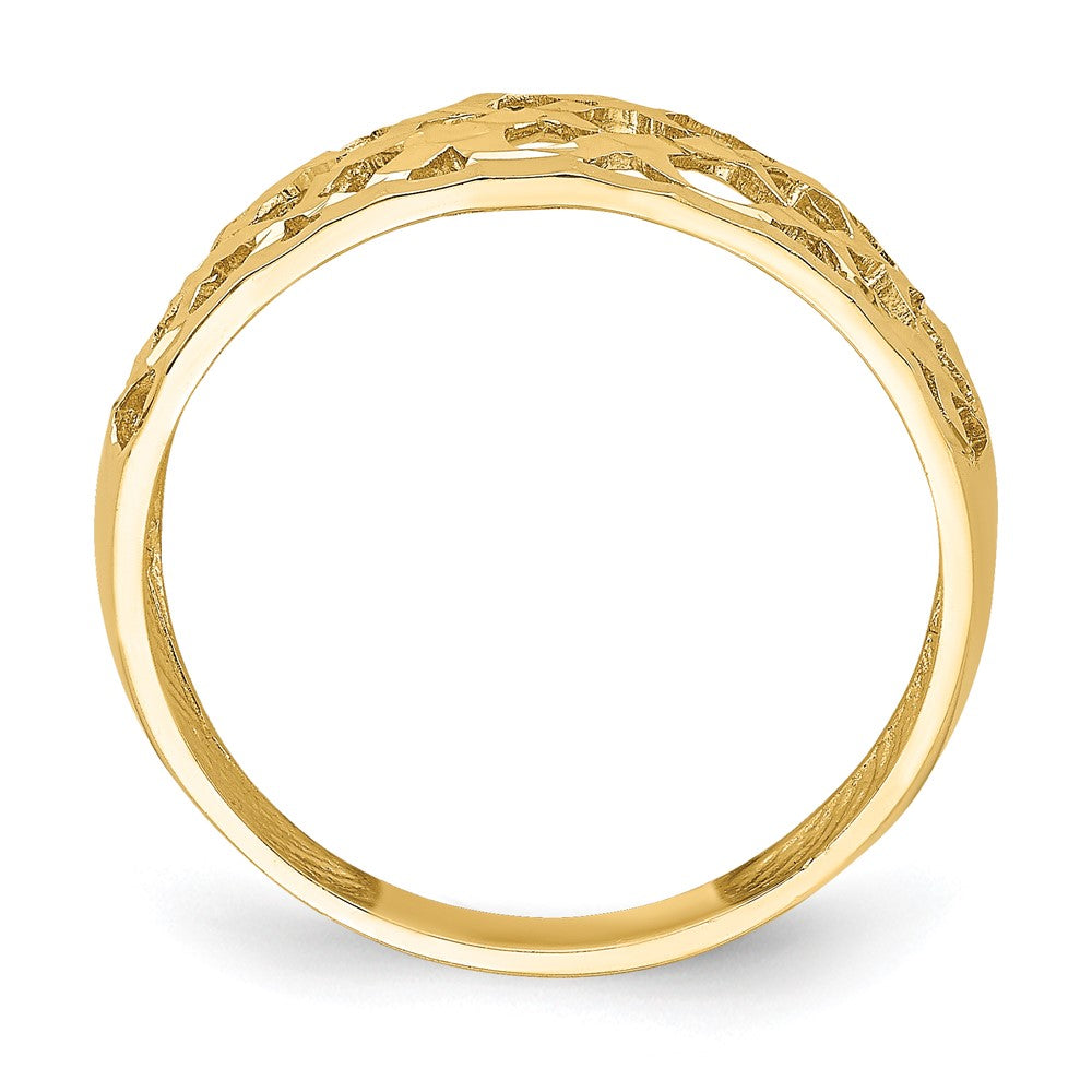14K Gelbgold massiver diamantierter Ring mit geflochtenem Muster und Wölbung