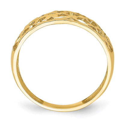 14K Gelbgold massiver diamantierter Ring mit geflochtenem Muster und Wölbung