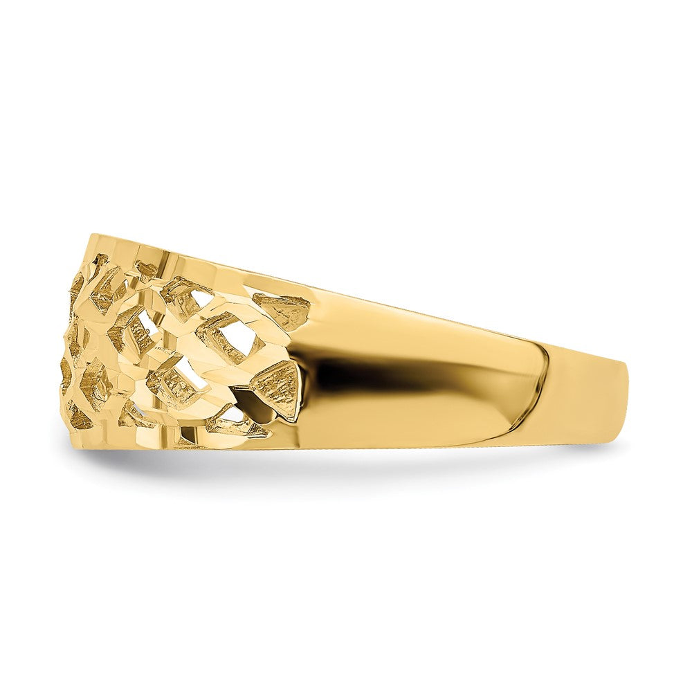 14K Gelbgold massiver diamantierter Ring mit geflochtenem Muster und Wölbung