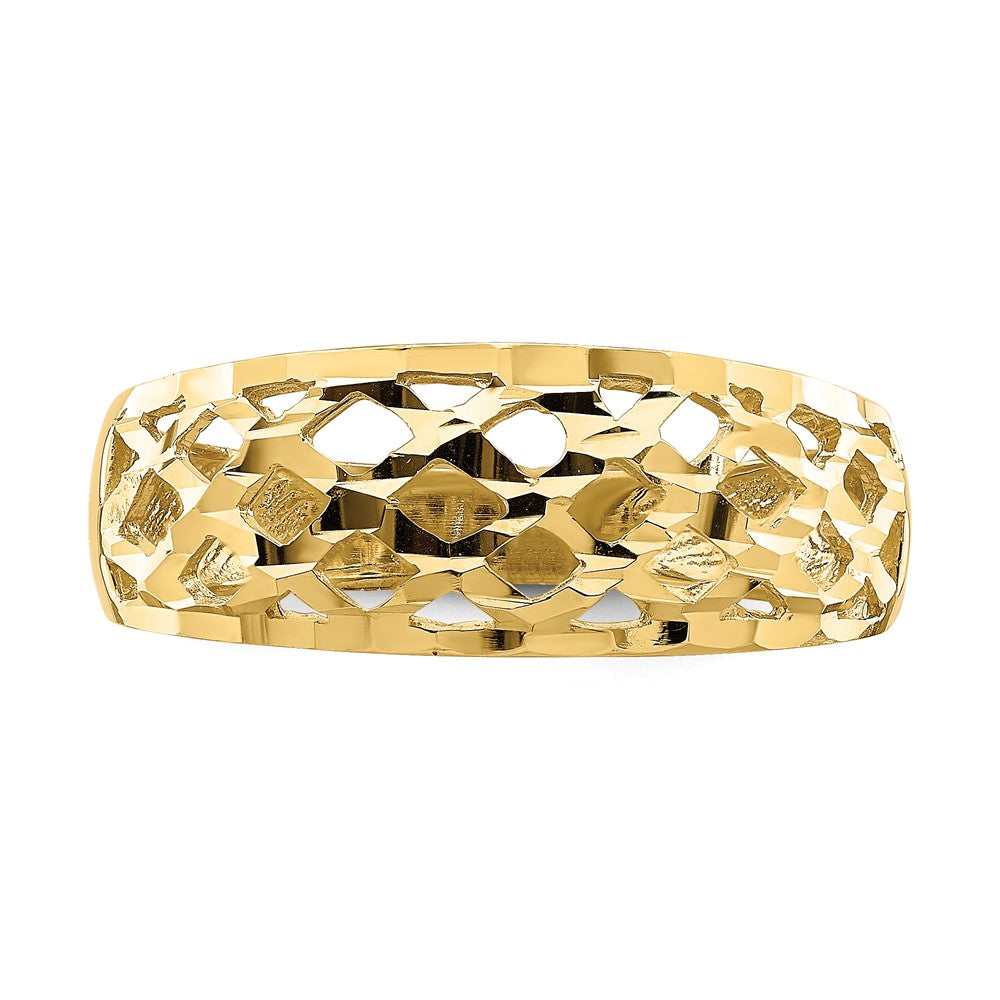 14K Gelbgold massiver diamantierter Ring mit geflochtenem Muster und Wölbung