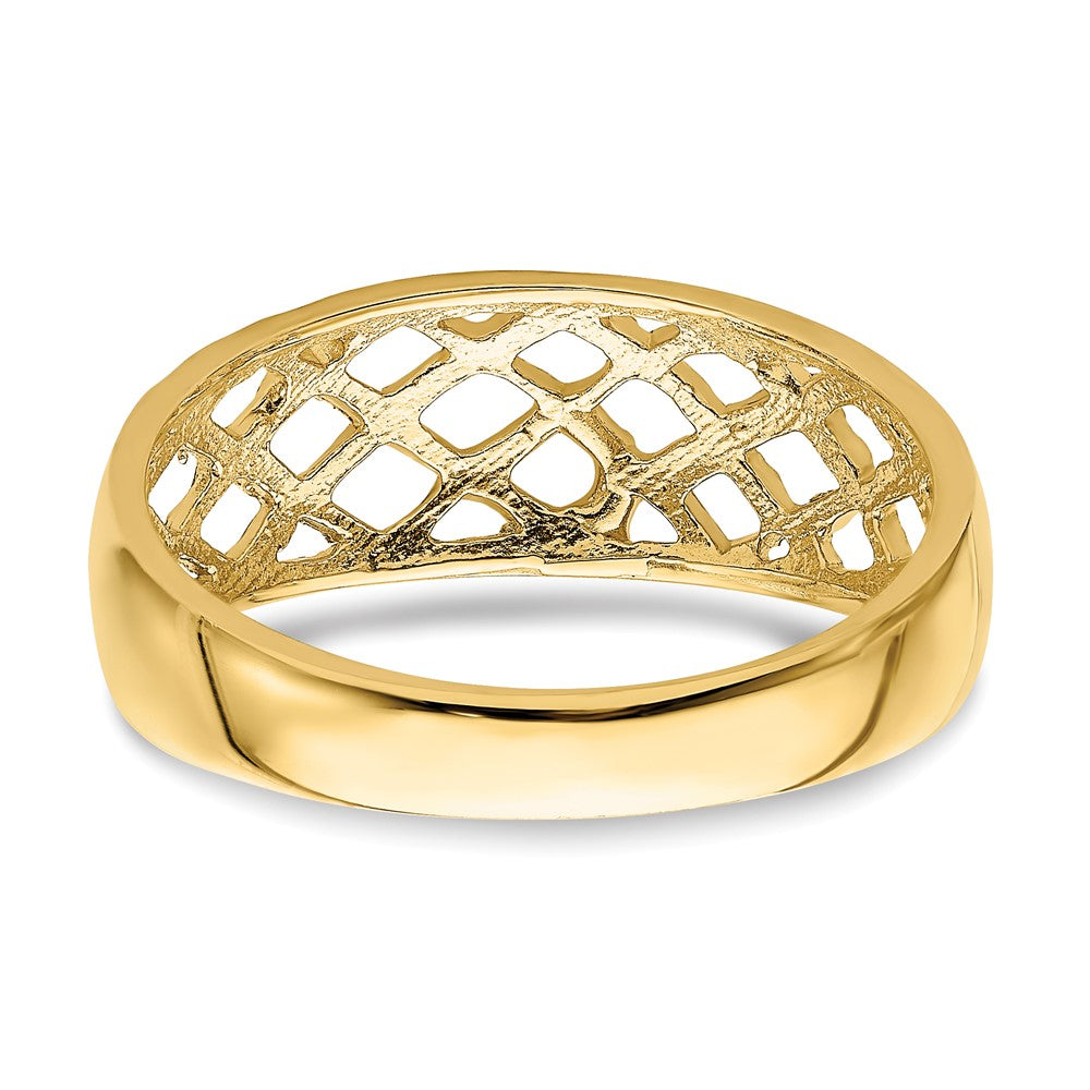 14K Gelbgold massiver diamantierter Ring mit geflochtenem Muster und Wölbung