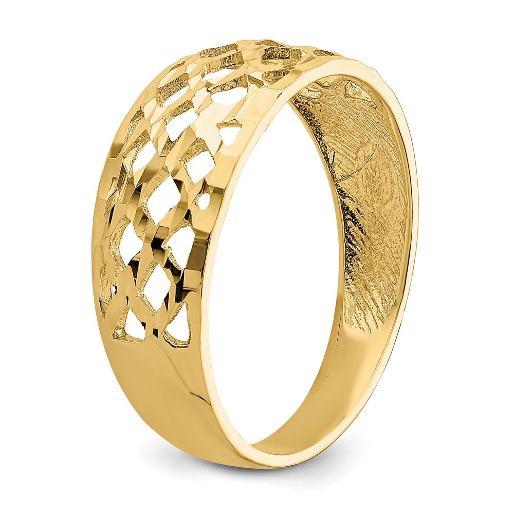14K Gelbgold massiver diamantierter Ring mit geflochtenem Muster und Wölbung