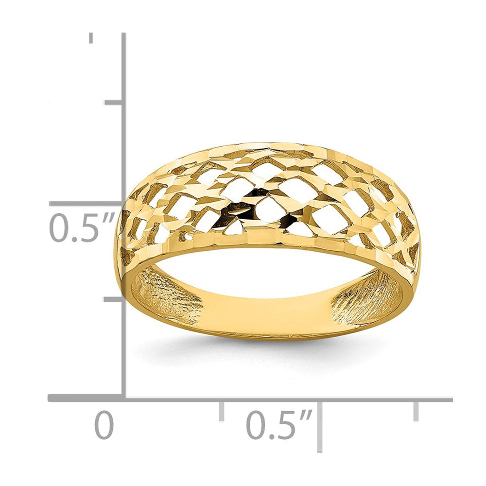 14K Gelbgold massiver diamantierter Ring mit geflochtenem Muster und Wölbung