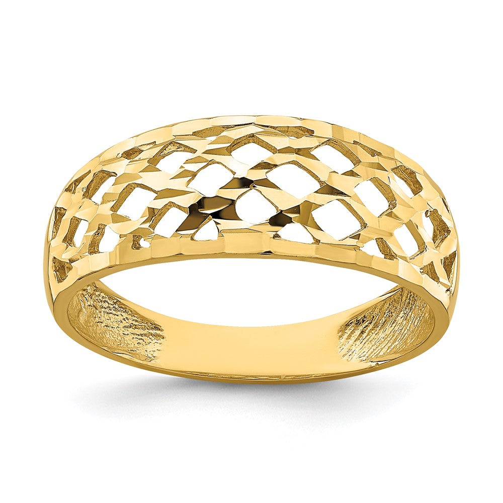 14K Gelbgold massiver diamantierter Ring mit geflochtenem Muster und Wölbung