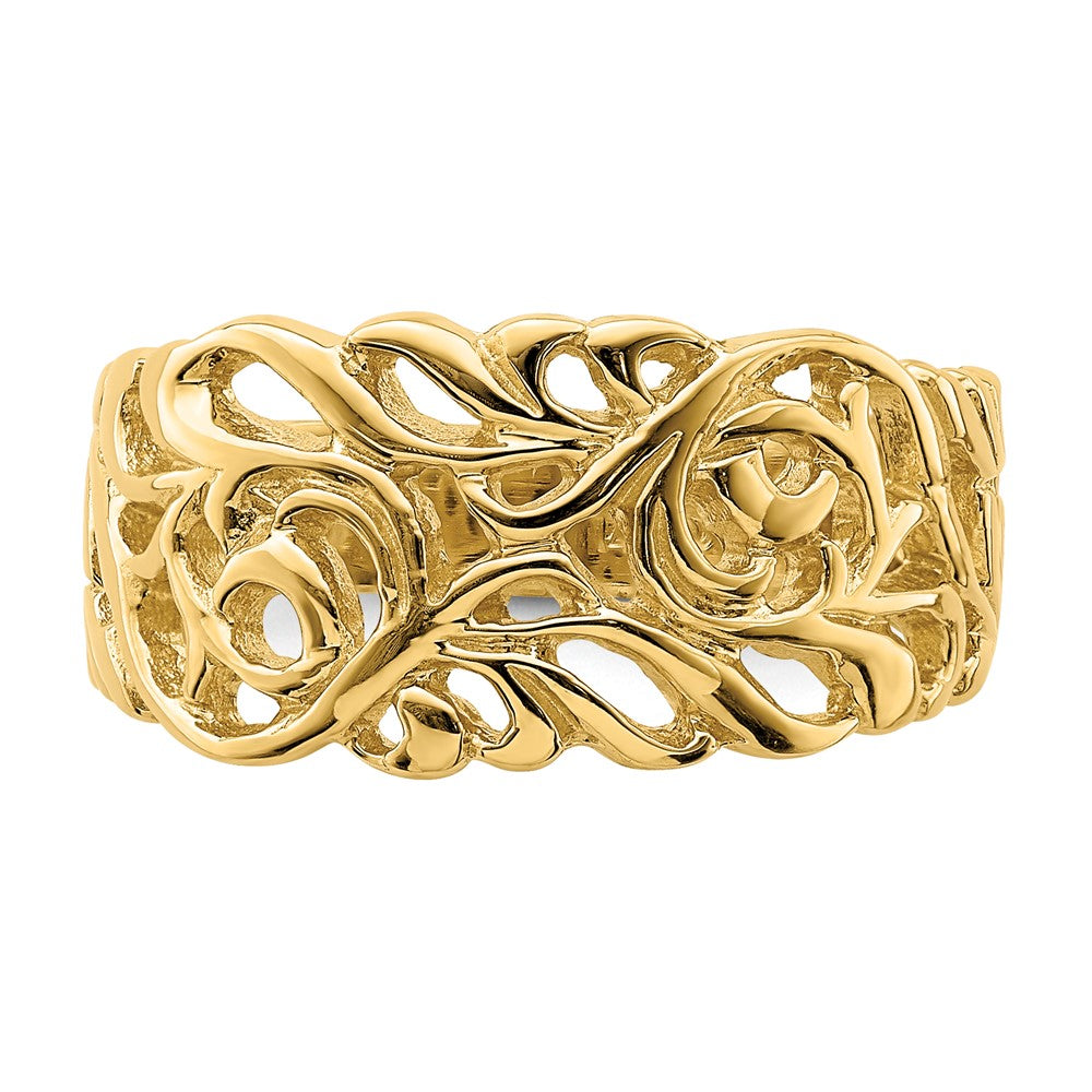 14K Gelbgold Ring mit Rankenmuster und Durchbrucharbeit