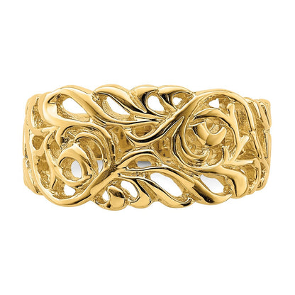 14K Gelbgold Ring mit Rankenmuster und Durchbrucharbeit