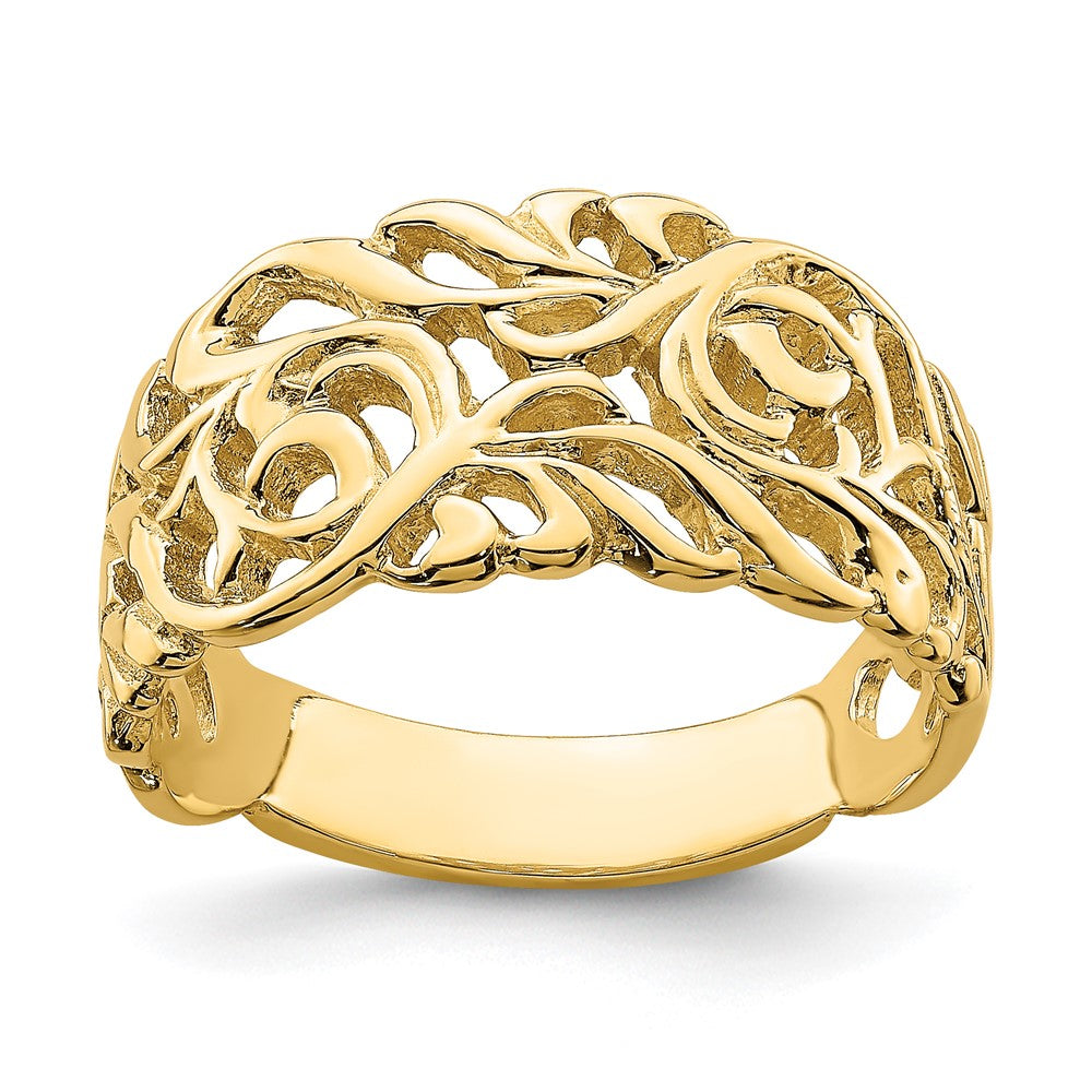 14K Gelbgold Ring mit Rankenmuster und Durchbrucharbeit