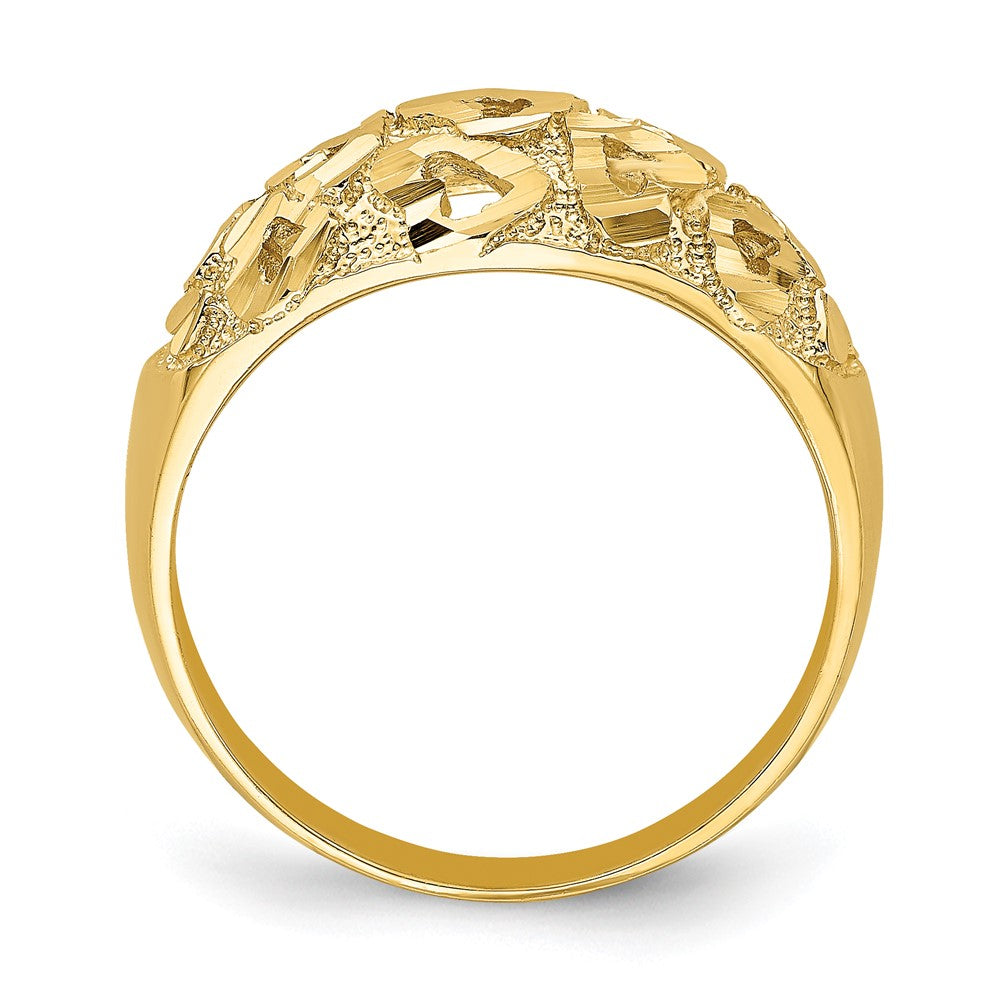 14K Gelbgold Ring mit Ausschnitten und diamantiertem Herzmuster