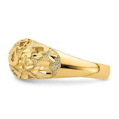 14K Gelbgold Ring mit Ausschnitten und diamantiertem Herzmuster