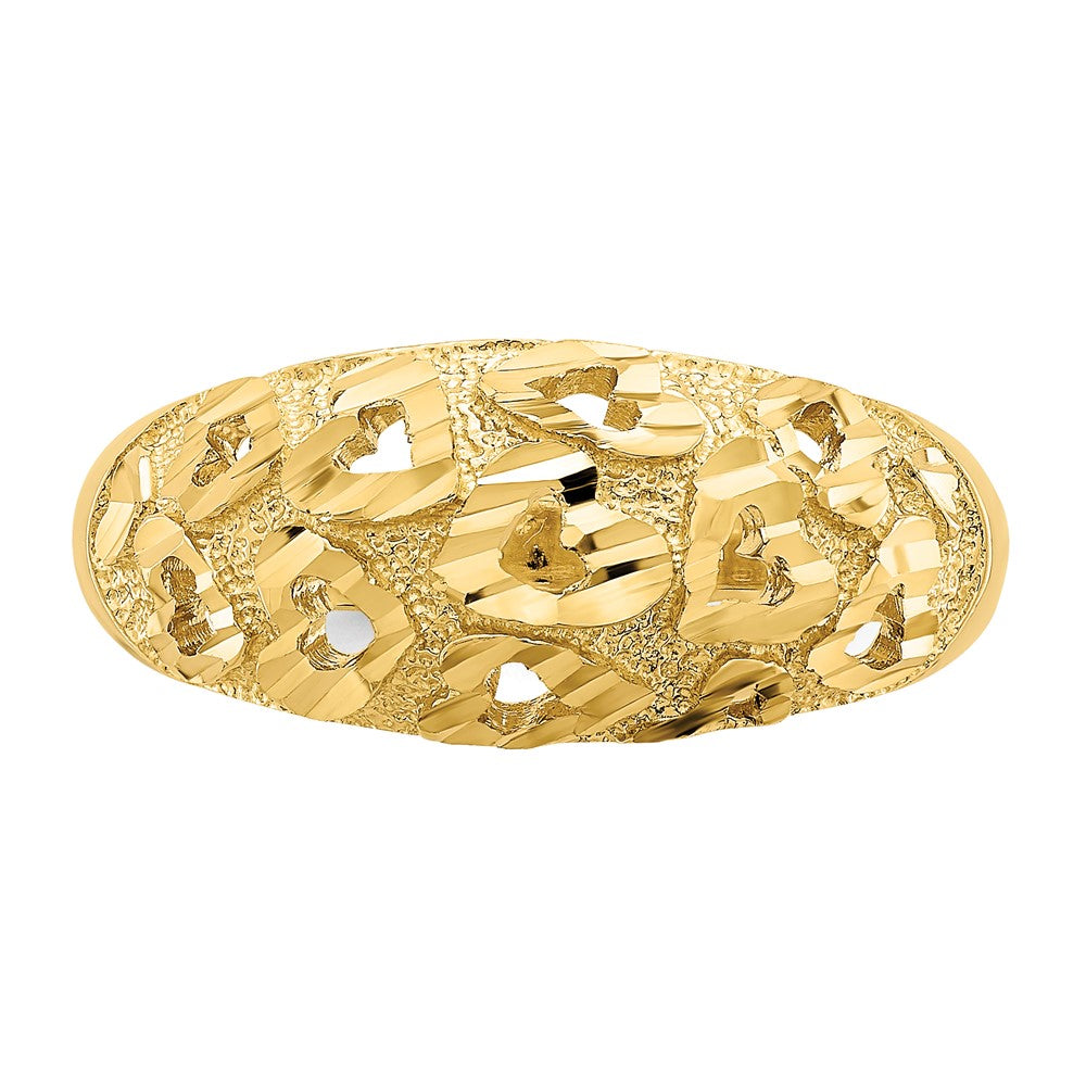 14K Gelbgold Ring mit Ausschnitten und diamantiertem Herzmuster