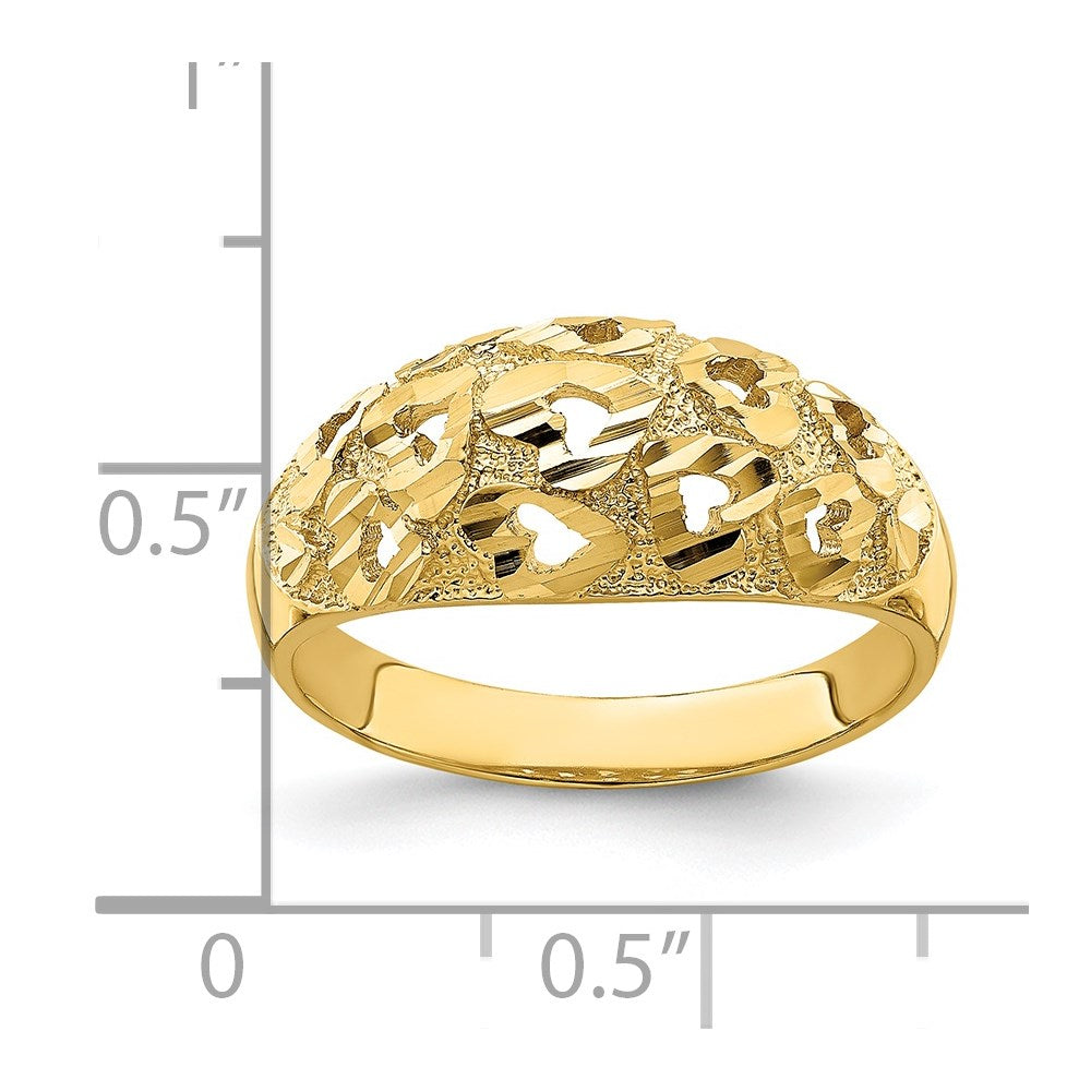 14K Gelbgold Ring mit Ausschnitten und diamantiertem Herzmuster