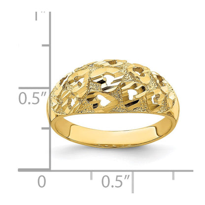 14K Gelbgold Ring mit Ausschnitten und diamantiertem Herzmuster