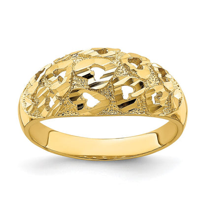 14K Gelbgold Ring mit Ausschnitten und diamantiertem Herzmuster