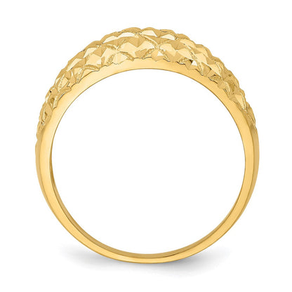 14K Gelbgold Ring mit diamantiertem Steppmuster und Domdesign