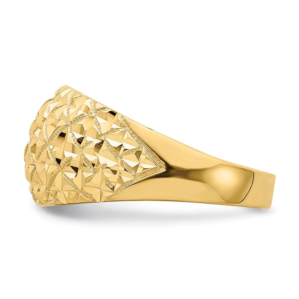 14K Gelbgold Ring mit diamantiertem Steppmuster und Domdesign