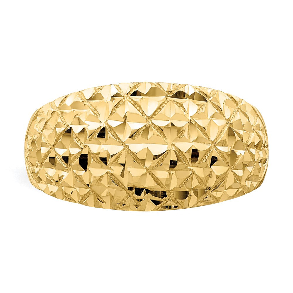 14K Gelbgold Ring mit diamantiertem Steppmuster und Domdesign