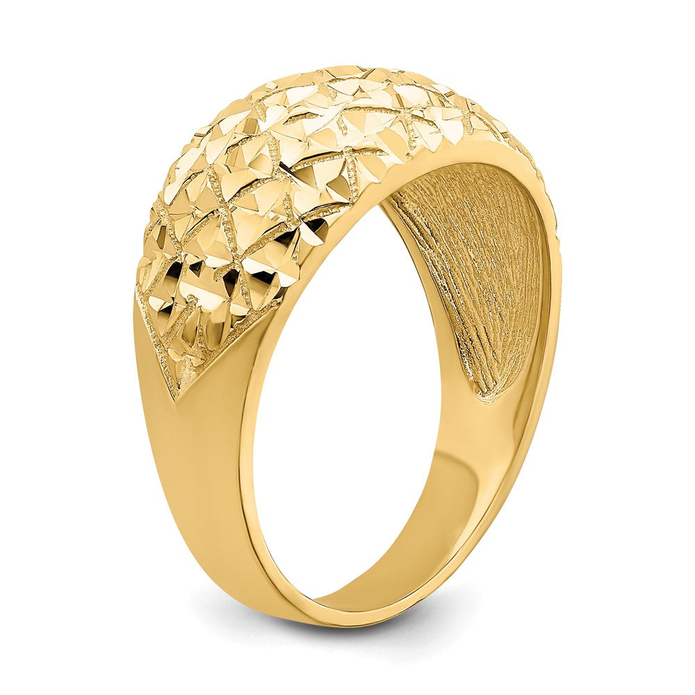 14K Gelbgold Ring mit diamantiertem Steppmuster und Domdesign