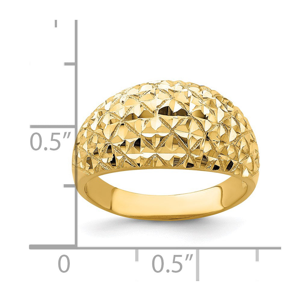 14K Gelbgold Ring mit diamantiertem Steppmuster und Domdesign