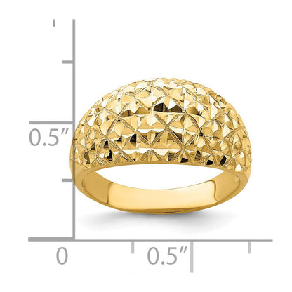 14K Gelbgold Ring mit diamantiertem Steppmuster und Domdesign