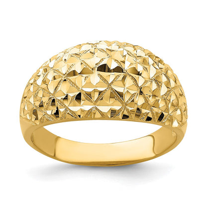 14K Gelbgold Ring mit diamantiertem Steppmuster und Domdesign