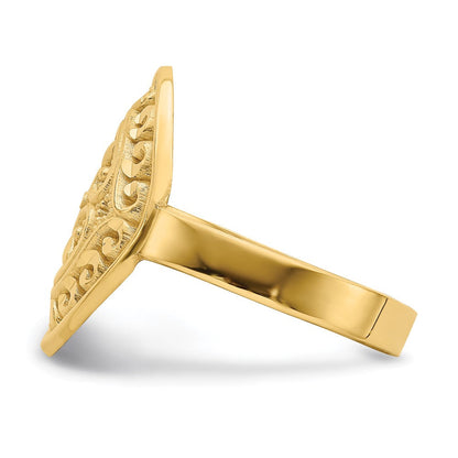 14K Gelbgold Ring mit ovalem Schild und Doppelherzen