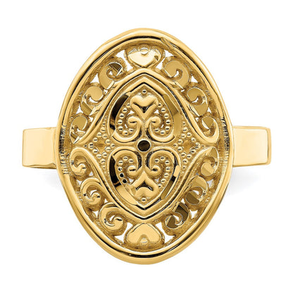 14K Gelbgold Ring mit ovalem Schild und Doppelherzen
