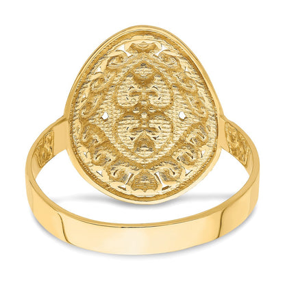 14K Gelbgold Ring mit ovalem Schild und Doppelherzen