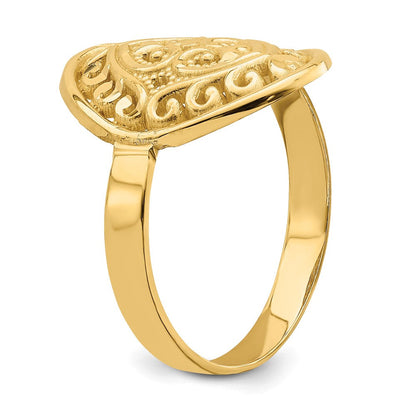 14K Gelbgold Ring mit ovalem Schild und Doppelherzen