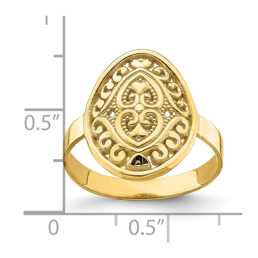 14K Gelbgold Ring mit ovalem Schild und Doppelherzen