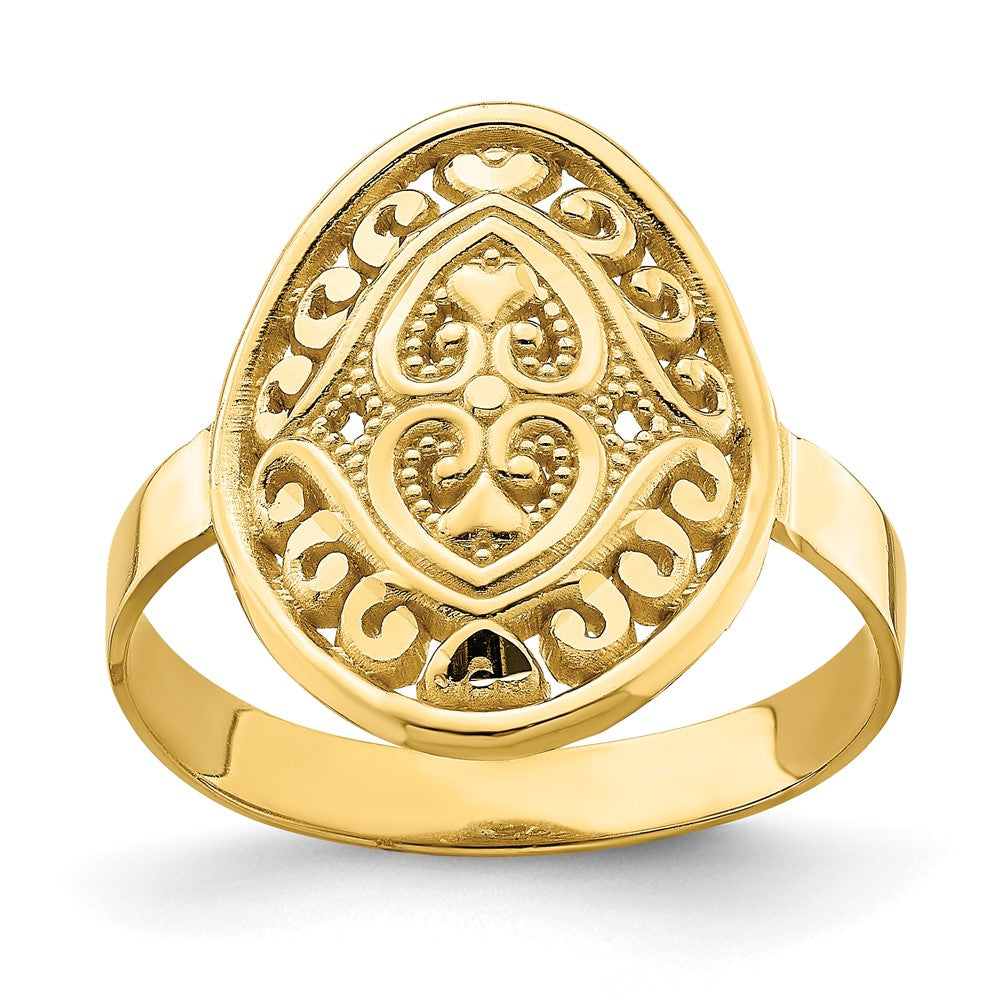 14K Gelbgold Ring mit ovalem Schild und Doppelherzen