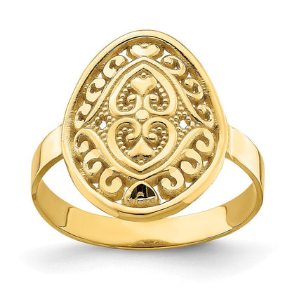 14K Gelbgold Ring mit ovalem Schild und Doppelherzen
