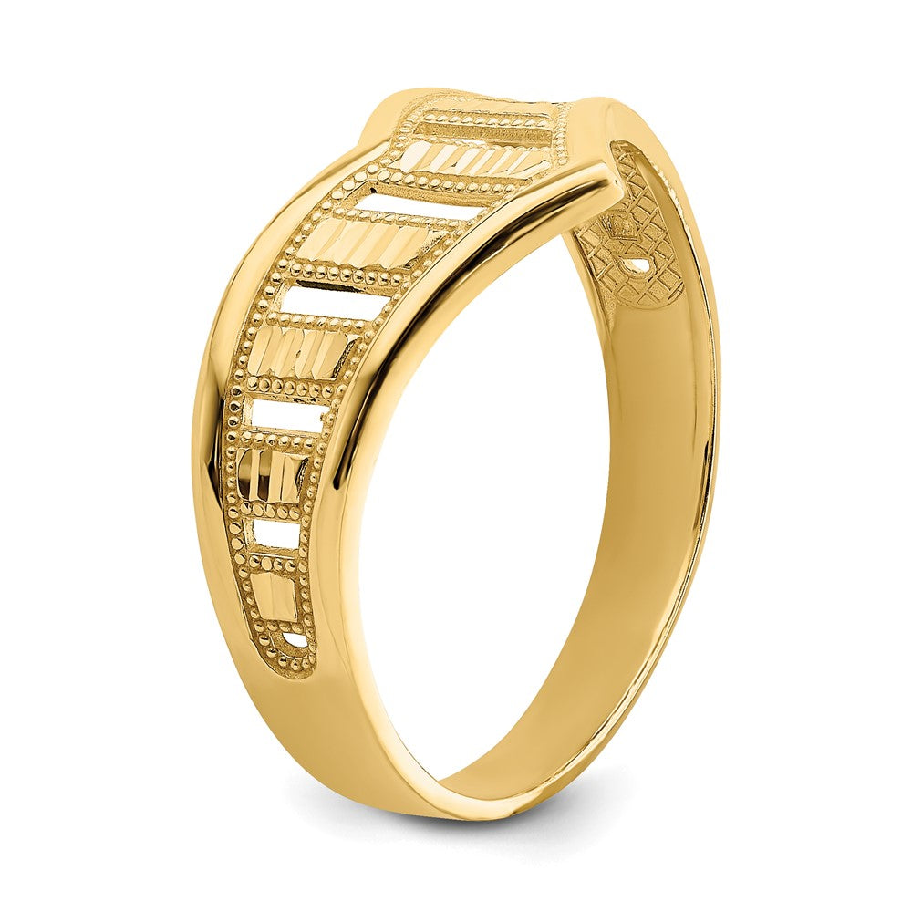 14K Gelbgold Ring mit Chevron-Muster und diamantgeschliffenen Streifen