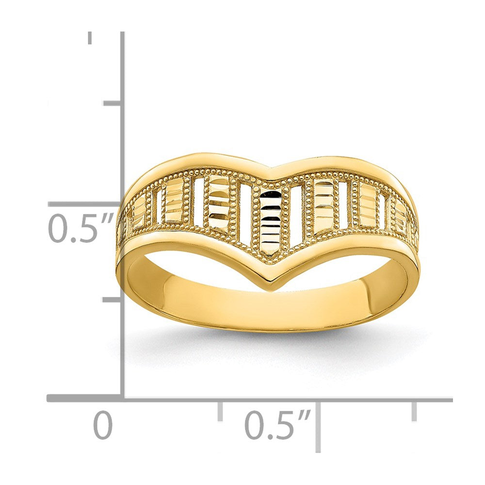 14K Gelbgold Ring mit Chevron-Muster und diamantgeschliffenen Streifen