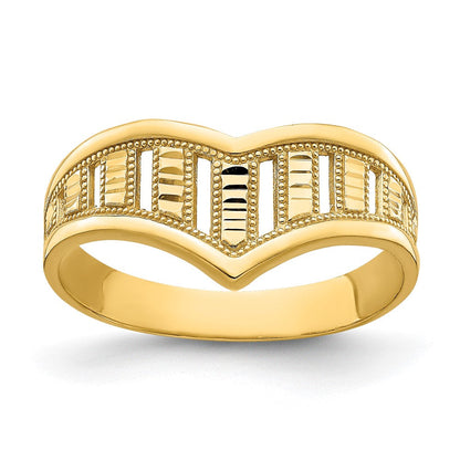 14K Gelbgold Ring mit Chevron-Muster und diamantgeschliffenen Streifen