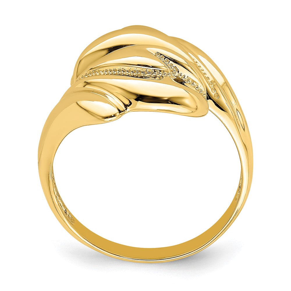 14K Gelbgold Ring mit poliertem Perlrand-Wirbel-Überkreuz-Design