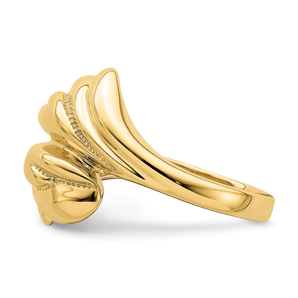 14K Gelbgold Ring mit poliertem Perlrand-Wirbel-Überkreuz-Design