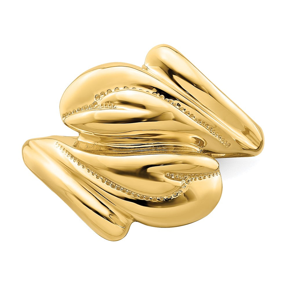 14K Gelbgold Ring mit poliertem Perlrand-Wirbel-Überkreuz-Design